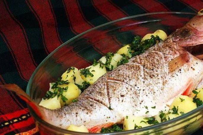Sea bass dishes, in the oven